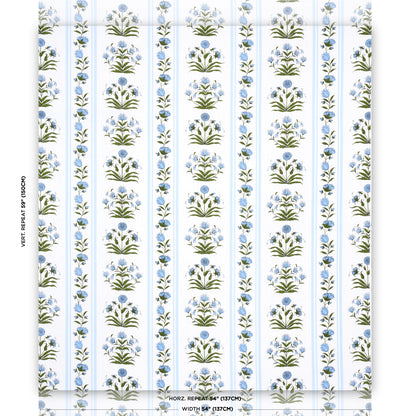 SCHUMACHER FABRIC  MARIE-ANNE OUDEJANS ROYAL POPPY STRIPE   SKY   - 180670