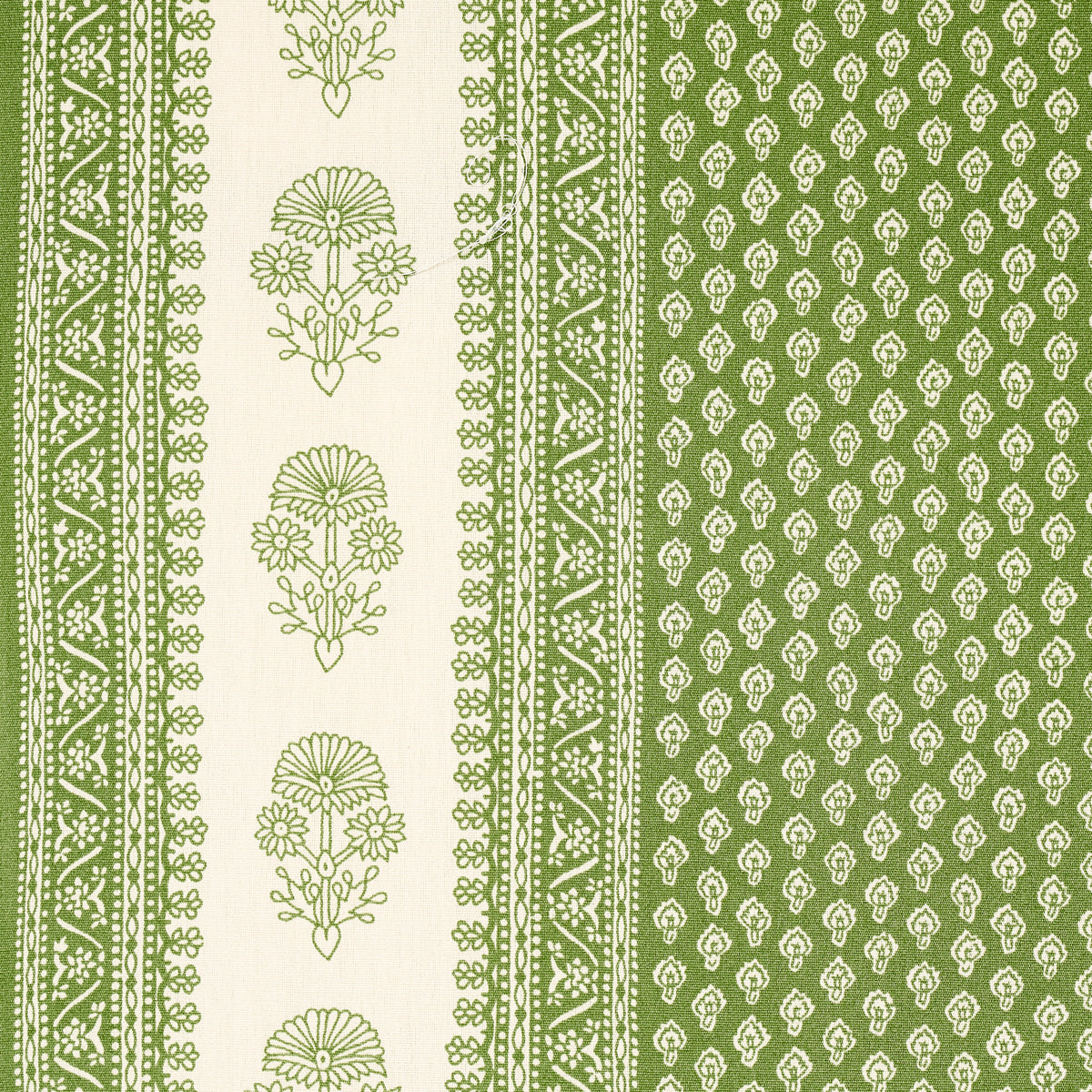 Green and ivory botanical print with ornate borders and a pale sage gradient panel.