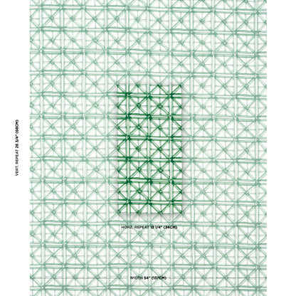 Mint green geometric lattice grid with a darker green central rectangle, modern architectural wallpaper or fabric pattern.