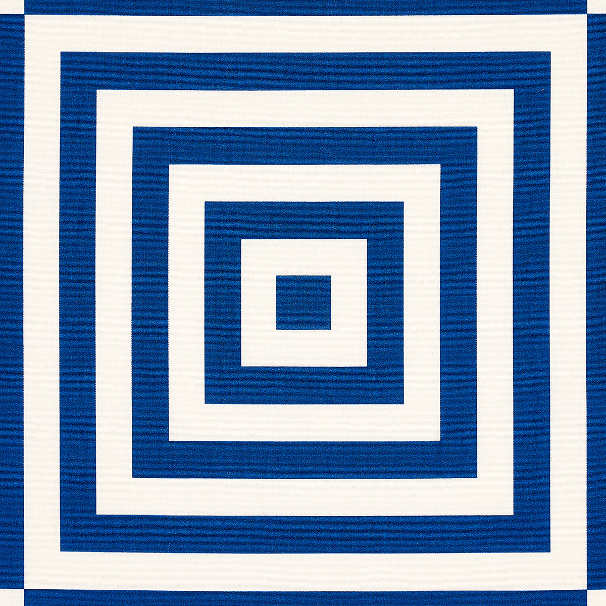 Blue and white concentric square pattern textile; modern rug featuring nested square frames.
