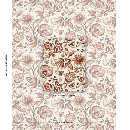 Floral wallpaper pattern with pink, brown & beige on ivory background; vintage damask botanical motif.