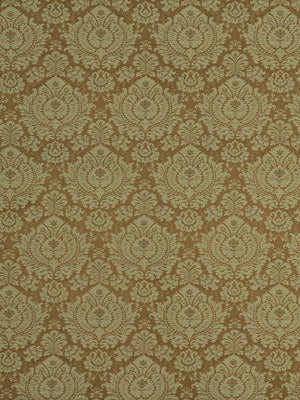 Brown and tan damask pattern with ornate floral motifs; vintage classic wallpaper.