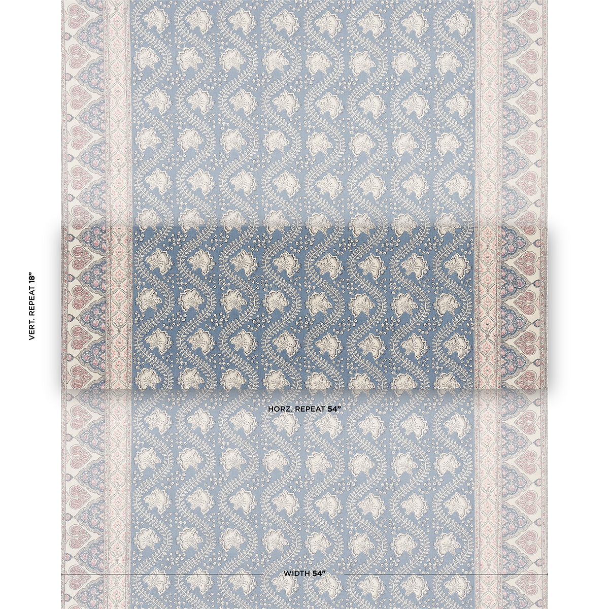Rectangular blue and ivory paisley patterned area rug with geometric border, classic Persian-inspired style.