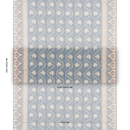Rectangular blue and ivory paisley patterned area rug with geometric border, classic Persian-inspired style.