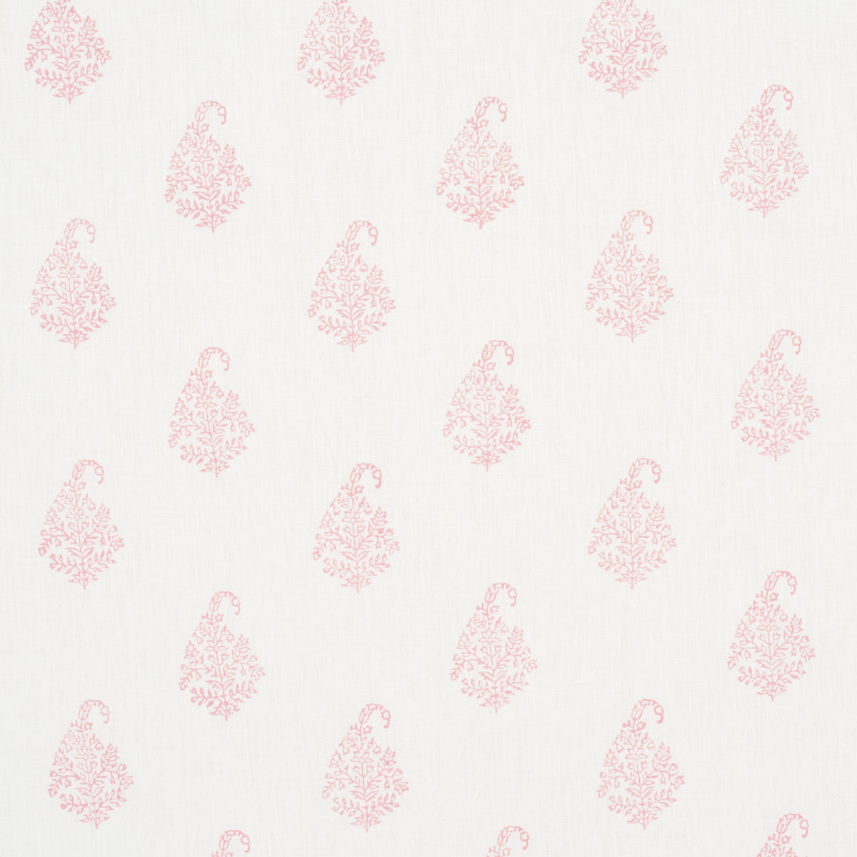 Cream fabric with repeating pale pink ornate teardrop motifs.