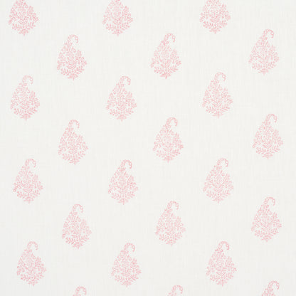 Cream fabric with repeating pale pink ornate teardrop motifs.