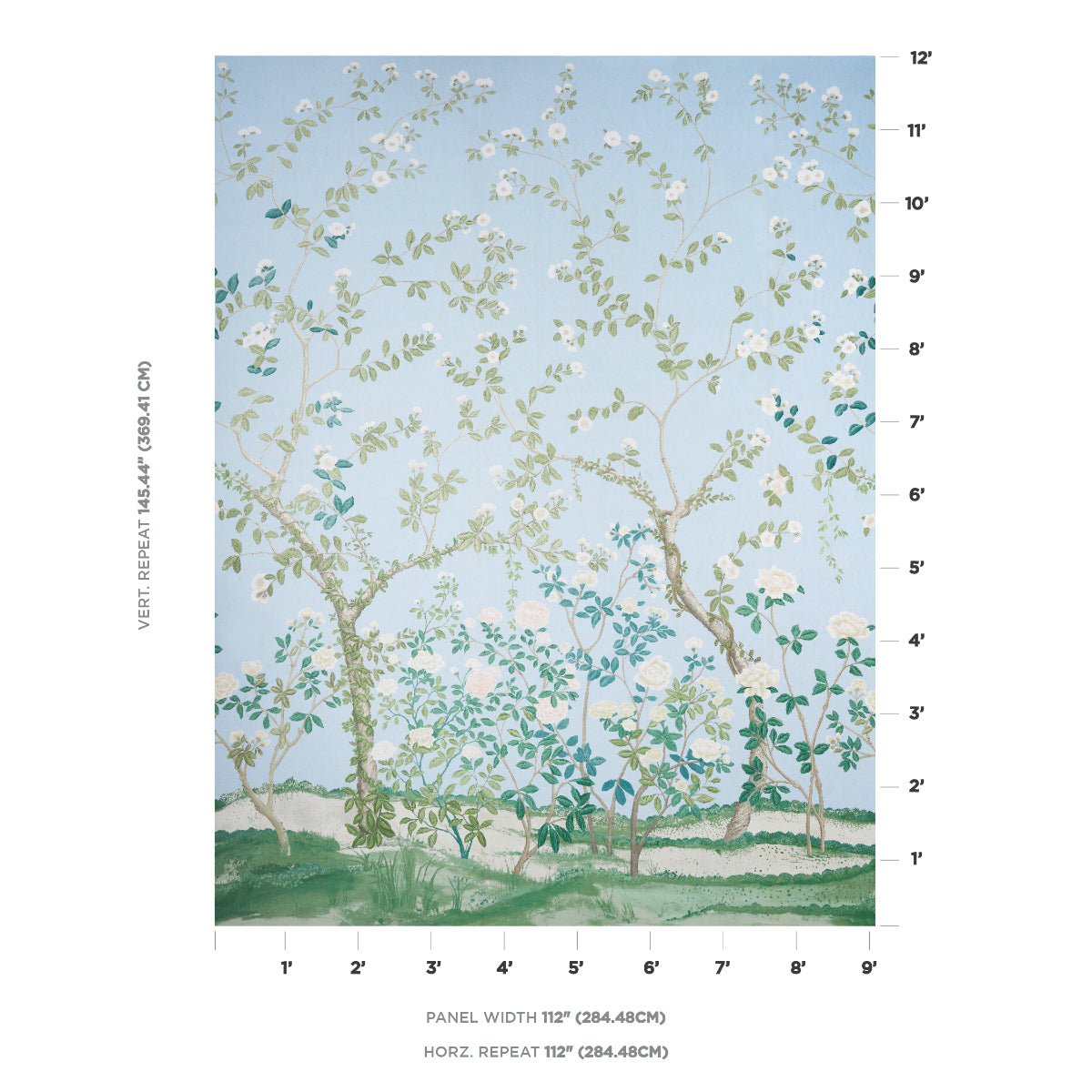 SCHUMACHER  PERENNIAL FAVORITES MADAME DE POMPADOUR PANEL PANELS & MURALS PANELS & MURALS BLUE   - 181572