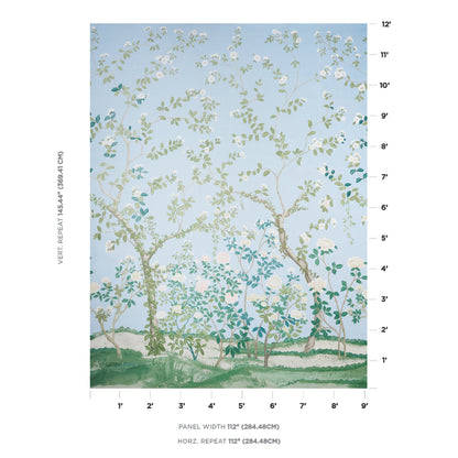 SCHUMACHER  PERENNIAL FAVORITES MADAME DE POMPADOUR PANEL PANELS & MURALS PANELS & MURALS BLUE   - 181572