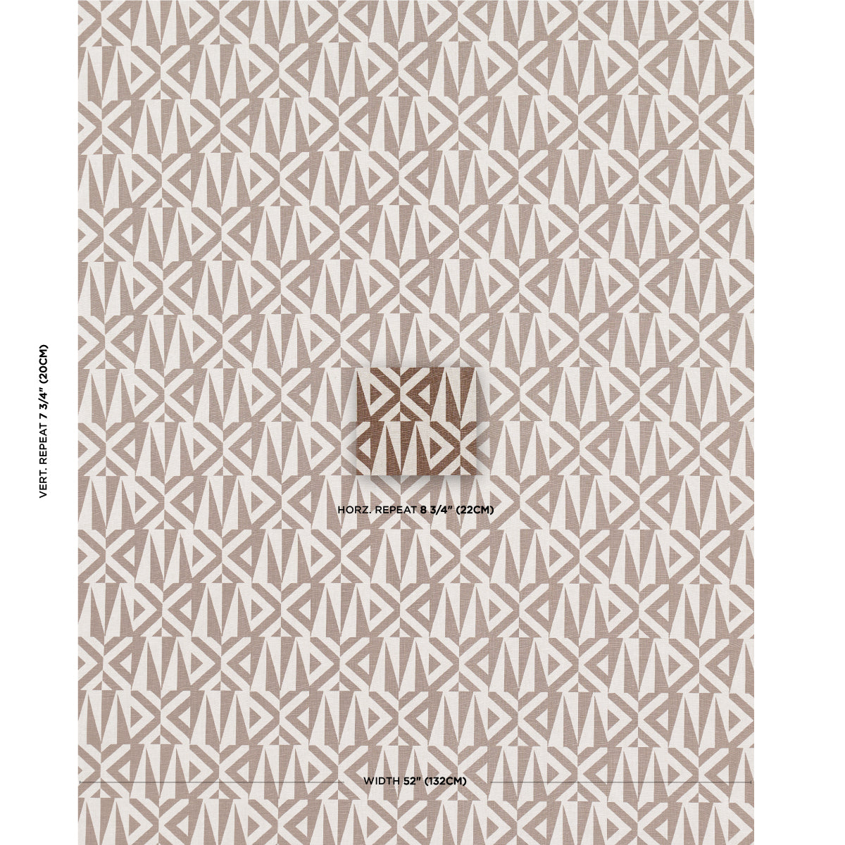 Geometric beige-taupe wallpaper with a repeating triangle tile pattern; modern, bold wall decor.