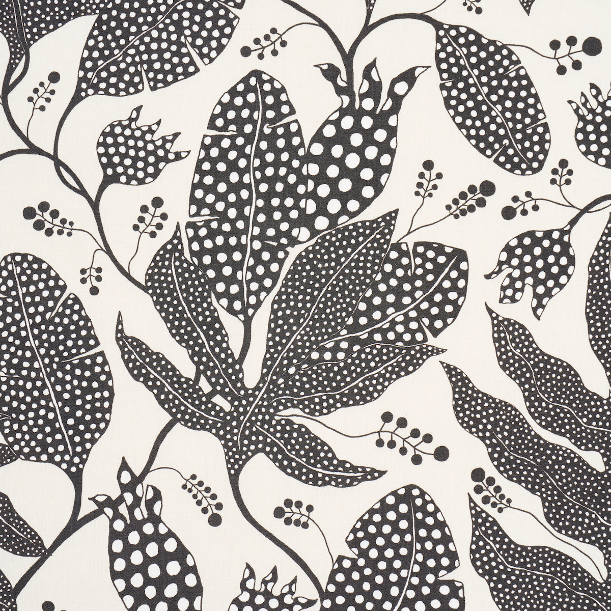 SCHUMACHER FABRIC  MARIAN MCEVOY POLKA DOT JUNGLE   BLACK & CREAM   - 181653