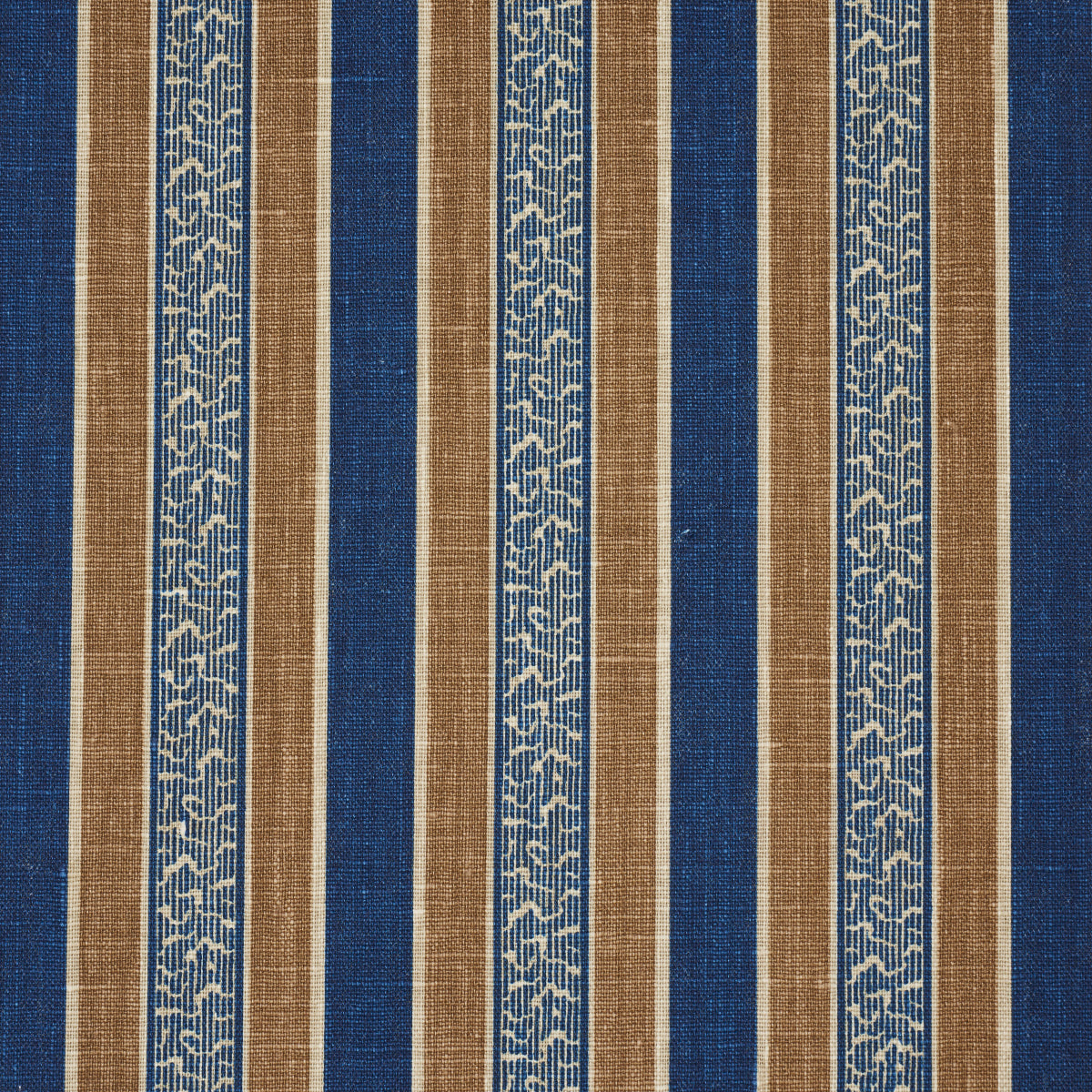 SCHUMACHER FABRIC  LE MAX AUGUSTE STRIPE   MARINE & COGNAC   - 181710