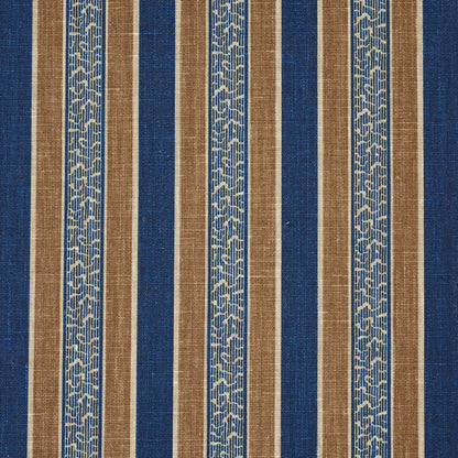 SCHUMACHER FABRIC  LE MAX AUGUSTE STRIPE   MARINE & COGNAC   - 181710