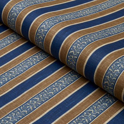 SCHUMACHER FABRIC  LE MAX AUGUSTE STRIPE   MARINE & COGNAC   - 181710