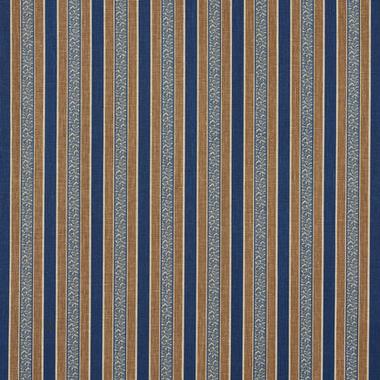 SCHUMACHER FABRIC  LE MAX AUGUSTE STRIPE   MARINE & COGNAC   - 181710
