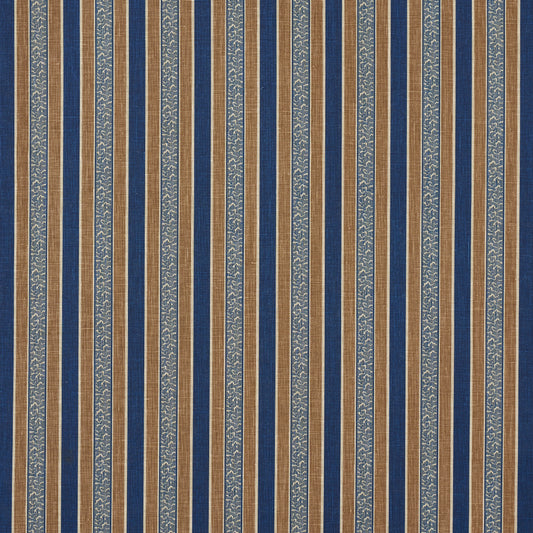 SCHUMACHER FABRIC  LE MAX AUGUSTE STRIPE   MARINE & COGNAC   - 181710