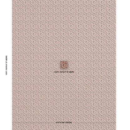 Beige-pink repeating lattice pattern fabric swatch with a small centered emblem.