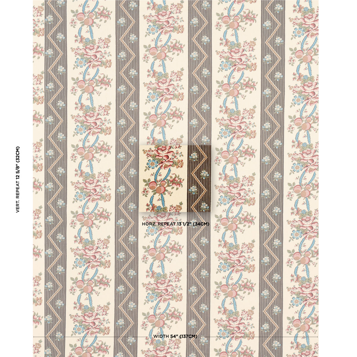 SCHUMACHER  LE MAX SYLVAIN FLORAL STRIPE PRINTS PRINTS NOIR   - 181742