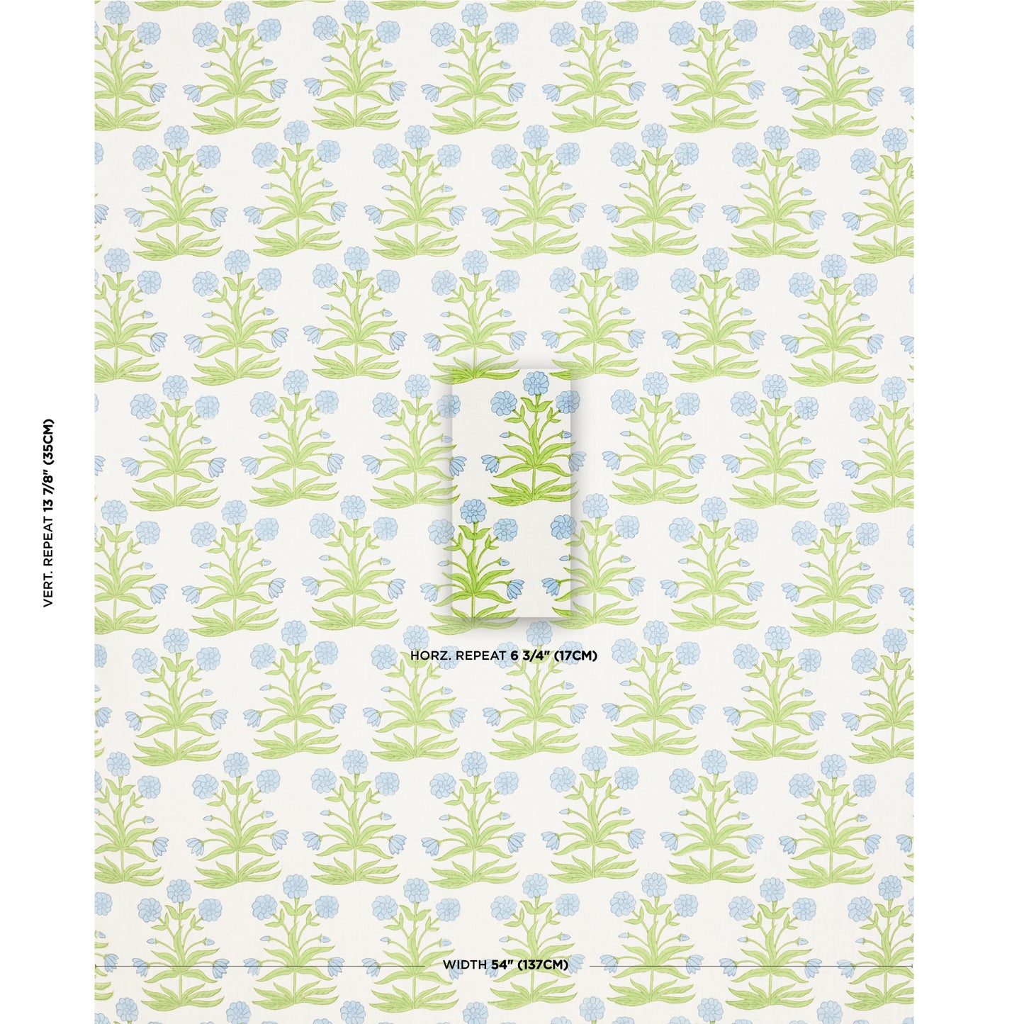 SCHUMACHER FABRIC  MOLLY MAHON MUGHAL HAND BLOCK PRINT   SKY PISTACHIO   - 181782