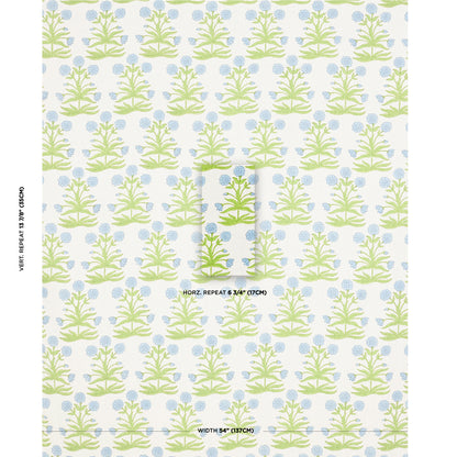 SCHUMACHER FABRIC  MOLLY MAHON MUGHAL HAND BLOCK PRINT   SKY PISTACHIO   - 181782