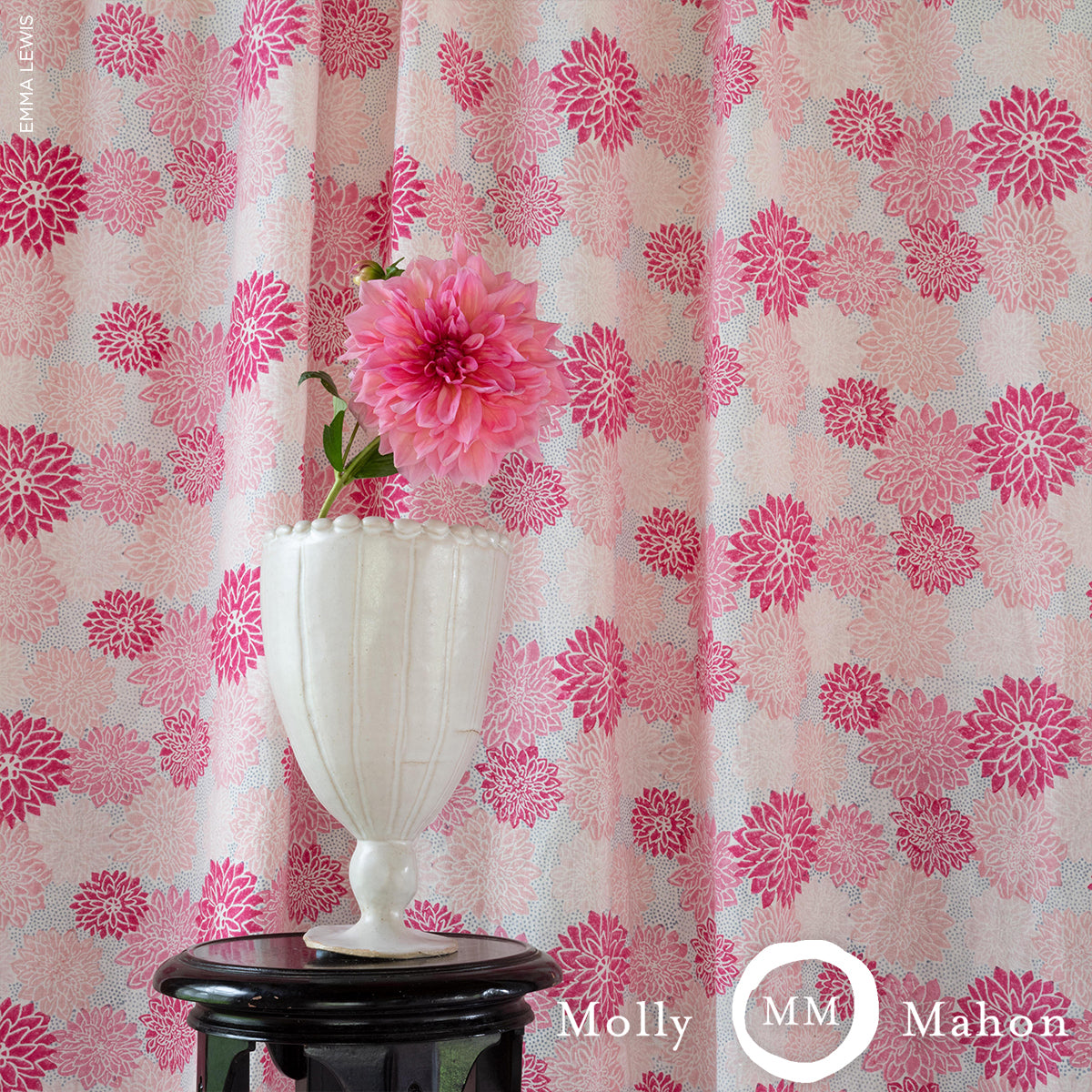 SCHUMACHER FABRIC  MOLLY MAHON DAHLIA HAND BLOCK PRINT   HOT PINK   - 181801
