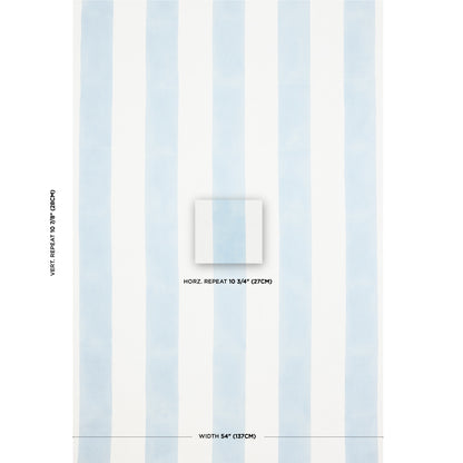 Pastel blue and white vertical striped wallpaper sample with a centered square inset.