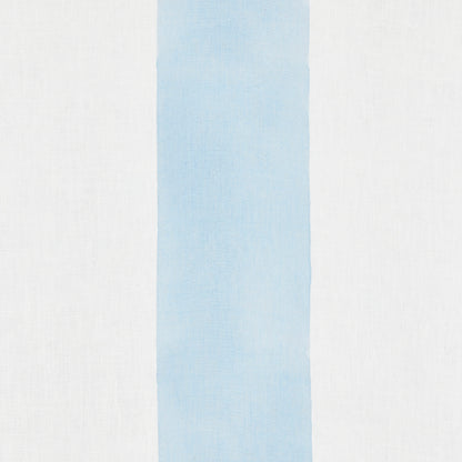 White textured fabric with a centered pale blue vertical stripe; minimalist striped textile for decor.