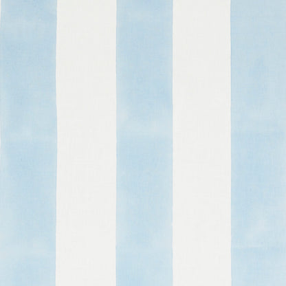 Light blue and white striped rug with broad vertical stripes, coastal modern style.