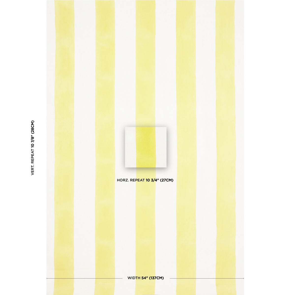 Vertical yellow stripes on white prints; minimalist bold design, 54 inches wide.