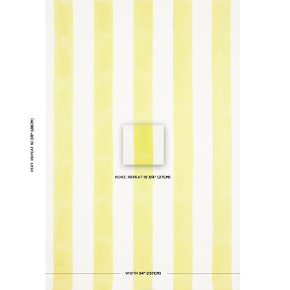 Vertical yellow stripes on white prints; minimalist bold design, 54 inches wide.