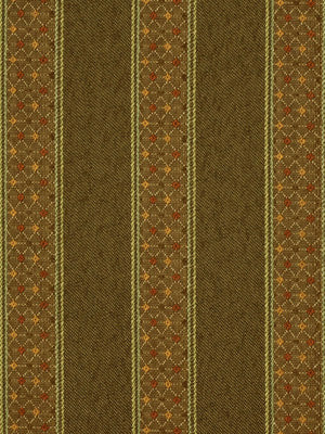 Brown striped woven fabric with alternating dark brown panels and narrow gold lattice stripes.