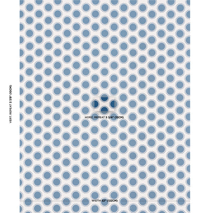 Dense blue circle polka-dot pattern with white rings on pale background; repeating textile print swatch.