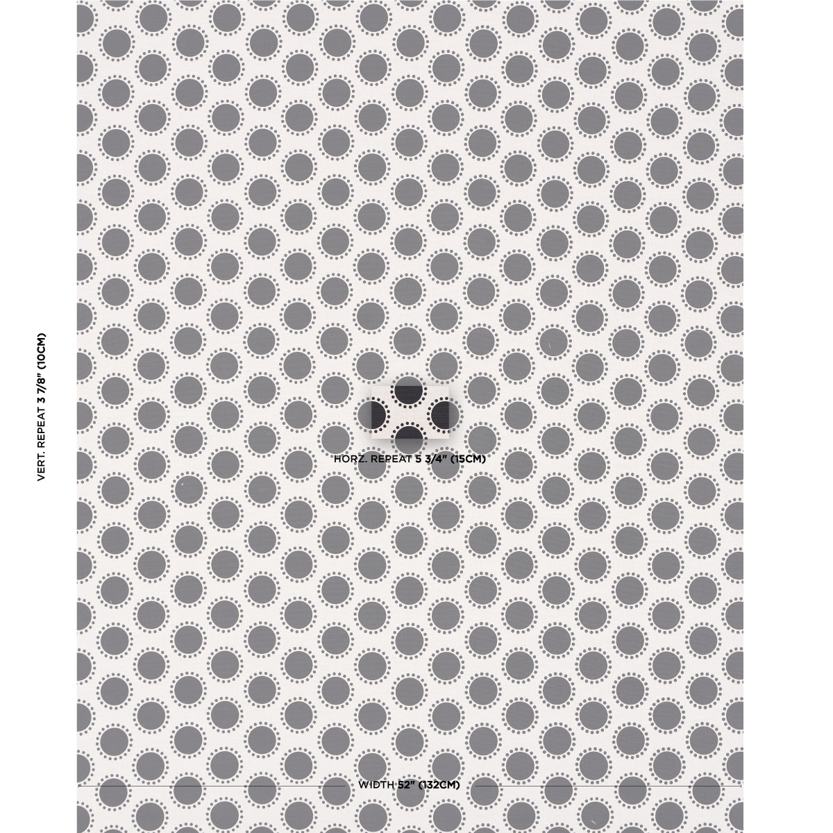 Grey concentric-ring dot pattern with repeating donut shapes on a light background; suitable for wallpaper or fabric.