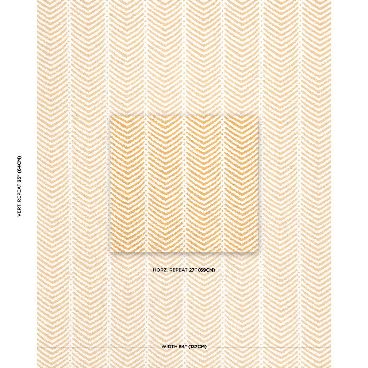 Marigold chevron herringbone print with vertical repeat & a central inset patch