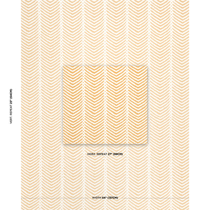 Marigold chevron herringbone print with vertical repeat & a central inset patch