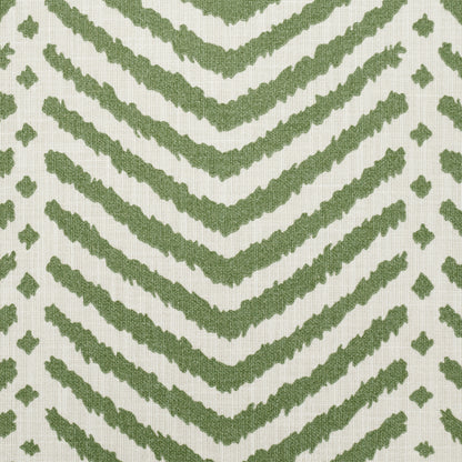 Olive green chevron pattern on cream textured fabric; indoor/outdoor print in Verde.