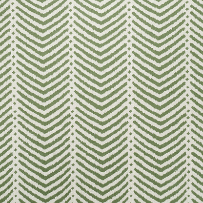 Olive green chevron herringbone pattern fabric on beige background with repeating vertical zigzag stripes.