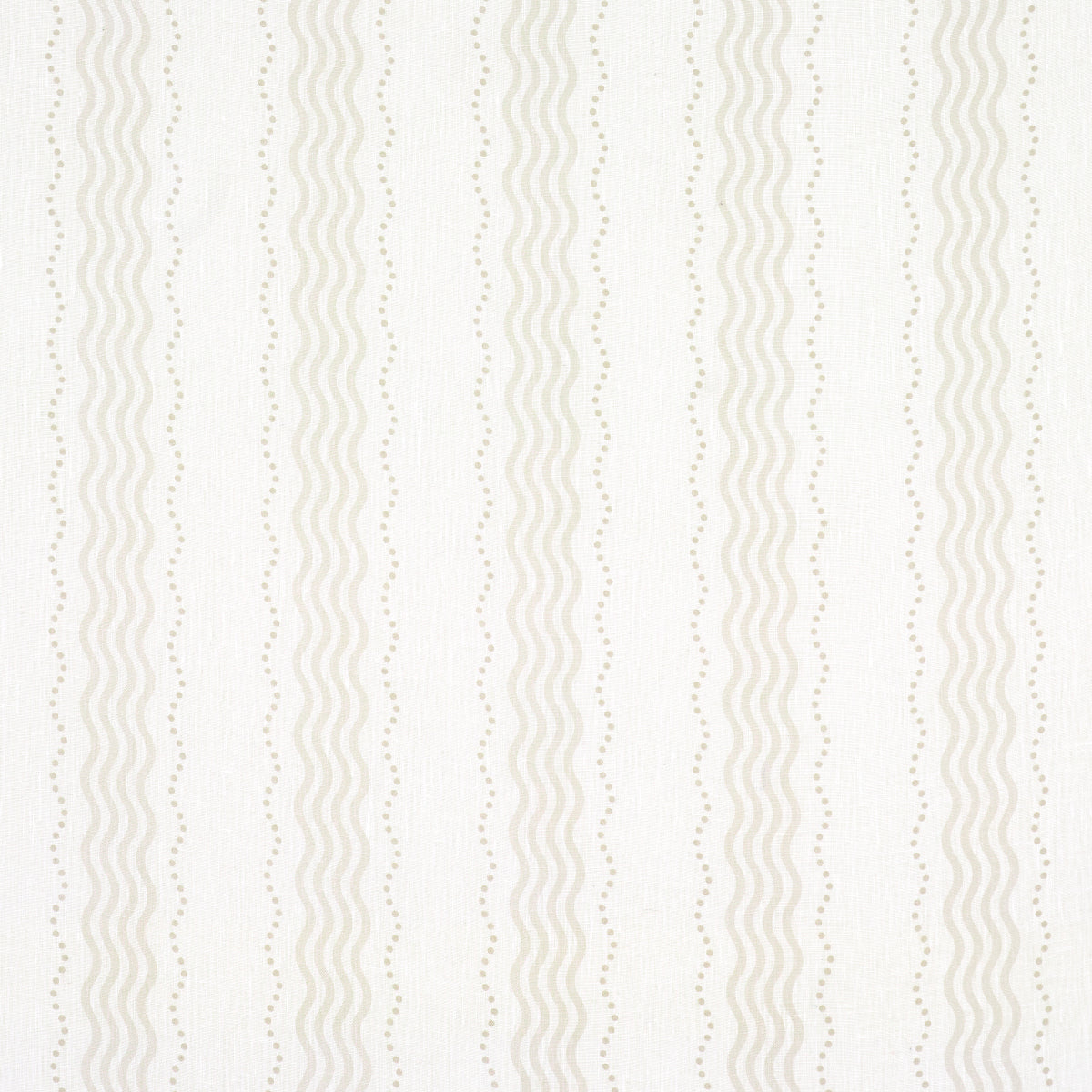Cream wallpaper featuring vertical beige wavy stripes with dotted accents in a subtle repeating pattern.