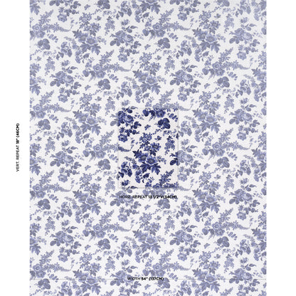 Indigo blue floral print on white, dense all-over botanical pattern for fabric or wallpaper.