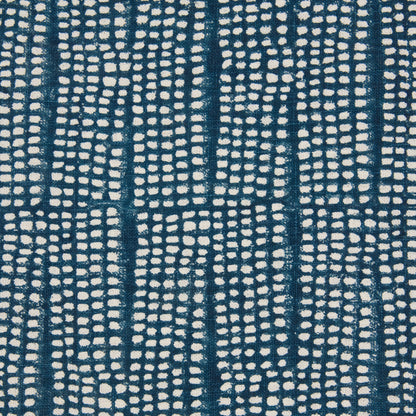 Navy blue fabric with cream irregular dot grid pattern; modern geometric textile suitable for rug or upholstery.