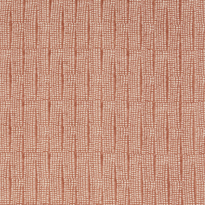 Coral peach block-printed fabric with a vertical dotted ladder motif, suitable for upholstery or apparel.