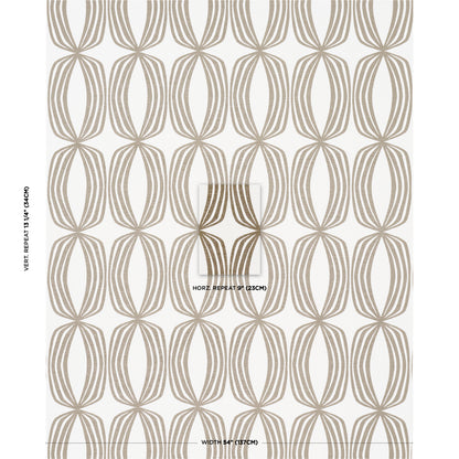 Taupe oval lattice wallpaper: repeating interlocking ellipses in beige on white.