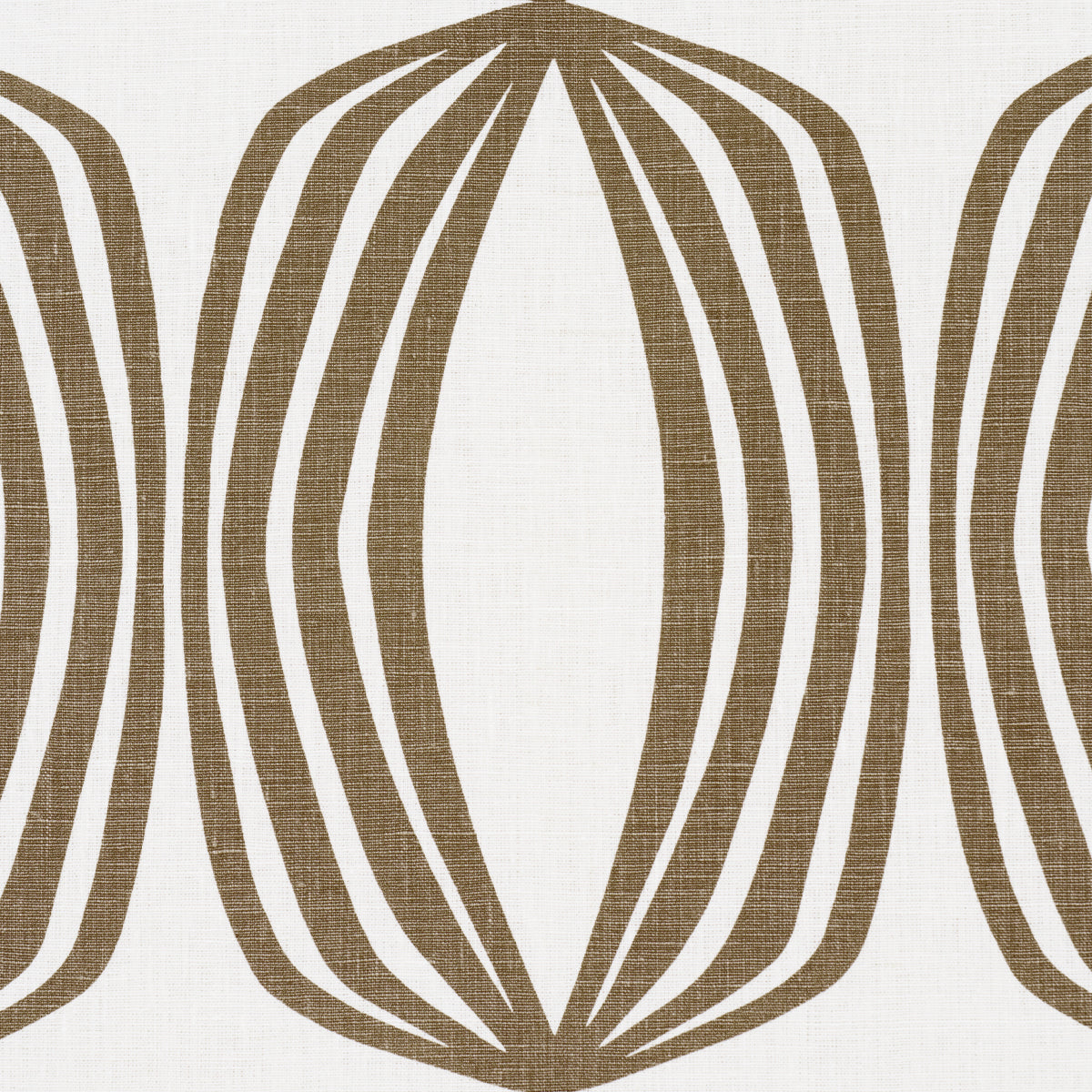 Brown oval lattice pattern on ivory background; repeating geometric textile/wallcovering design.