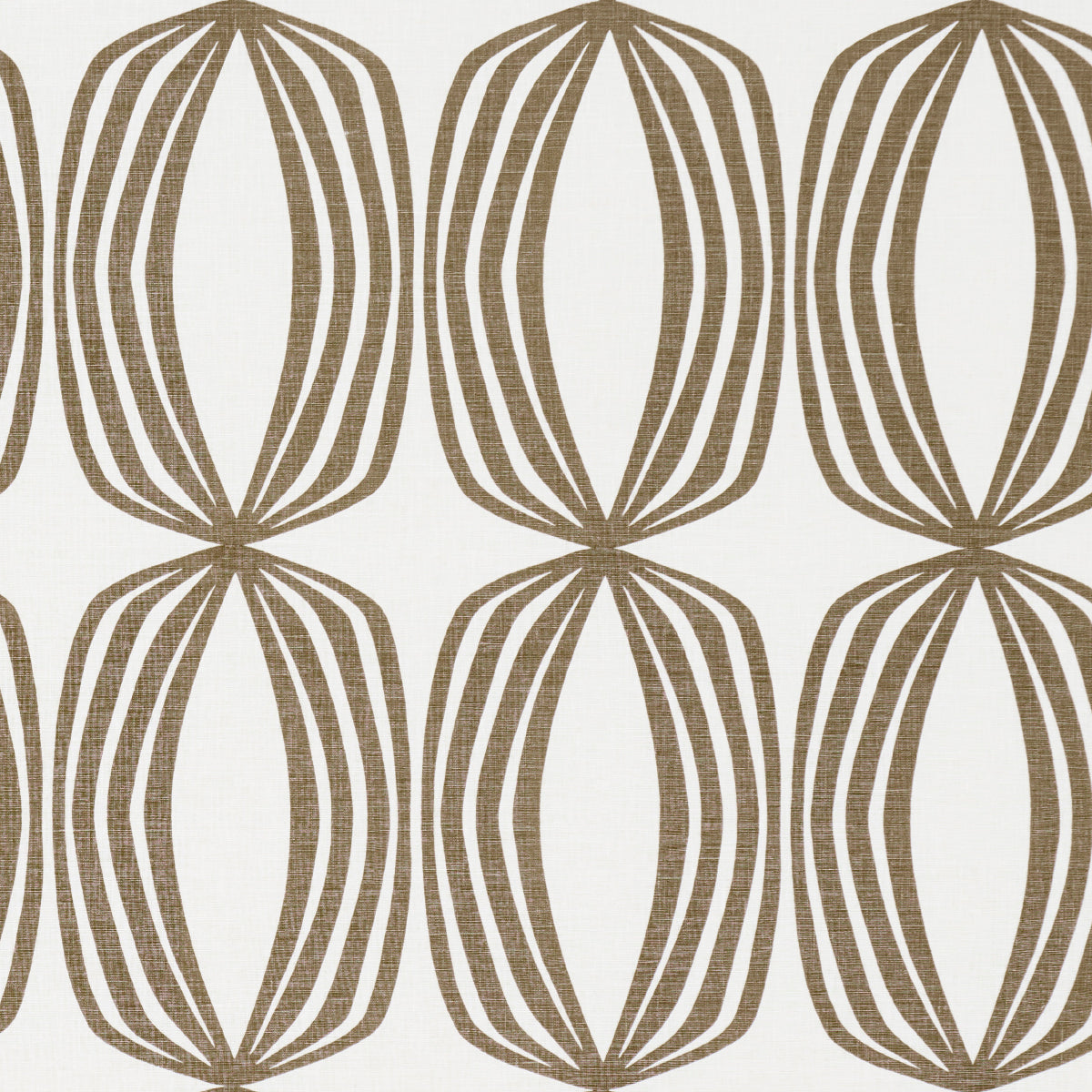 Beige fabric swatch with subtle texture; square, soft textile, brown leaf-pattern border at bottom.
