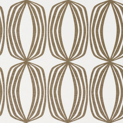 Beige fabric swatch with subtle texture; square, soft textile, brown leaf-pattern border at bottom.
