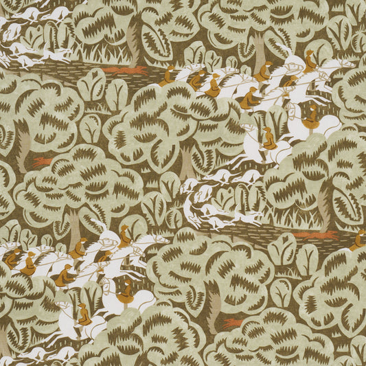 SCHUMACHER  THE NEW YORKER MARGARET SCHLOEMAN'S FOX CHASE PRINTS PRINTS SAGE , SOFT BROWN   - 182342