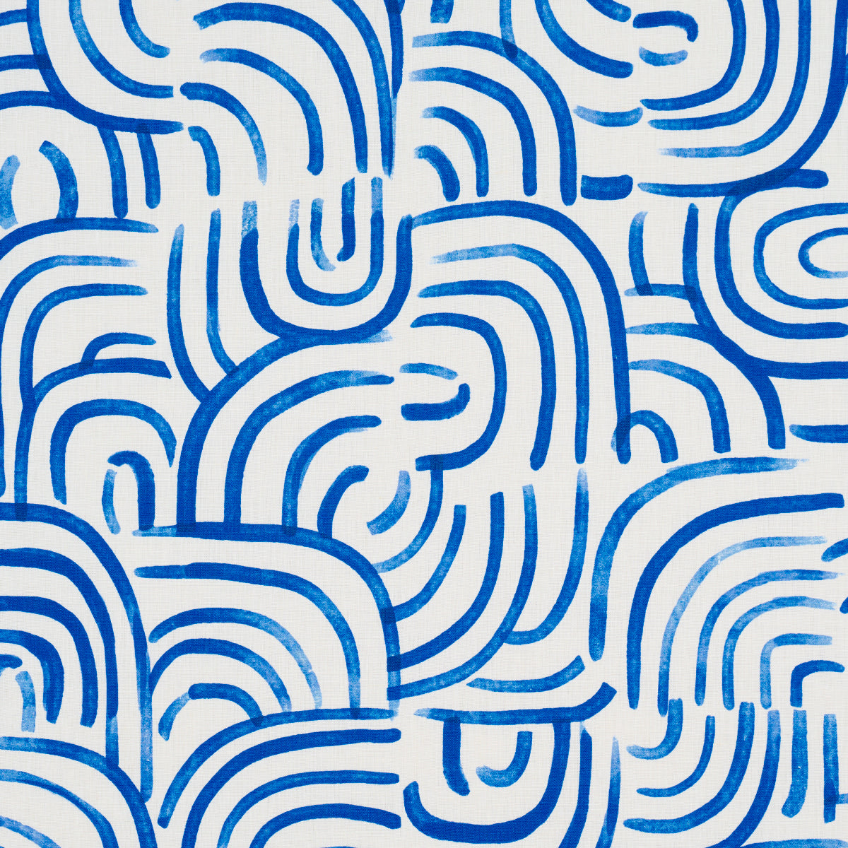 Abstract blue doodle pattern of curved lines forming rounded shapes on white background