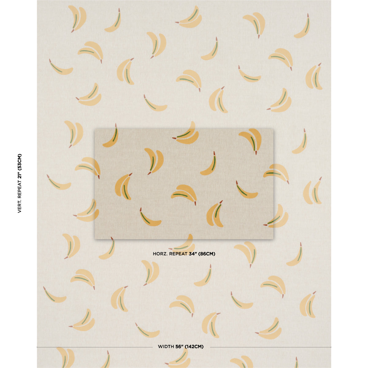 SCHUMACHER  CAROLINE Z HURLEY BANANA STAND HAND BLOCK PRINT   Ochre And Green On Natural   - 182370