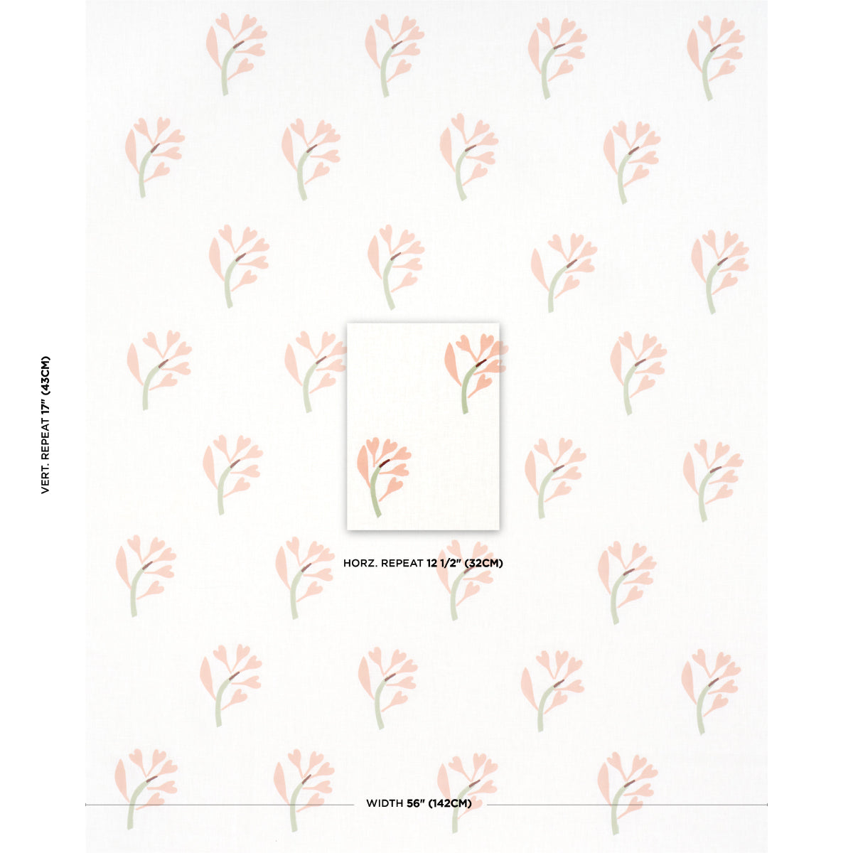 SCHUMACHER  CAROLINE Z HURLEY GINKGO HAND BLOCK PRINT PRINTS PRINTS PINK AND SAGE ON WHITE   - 182410