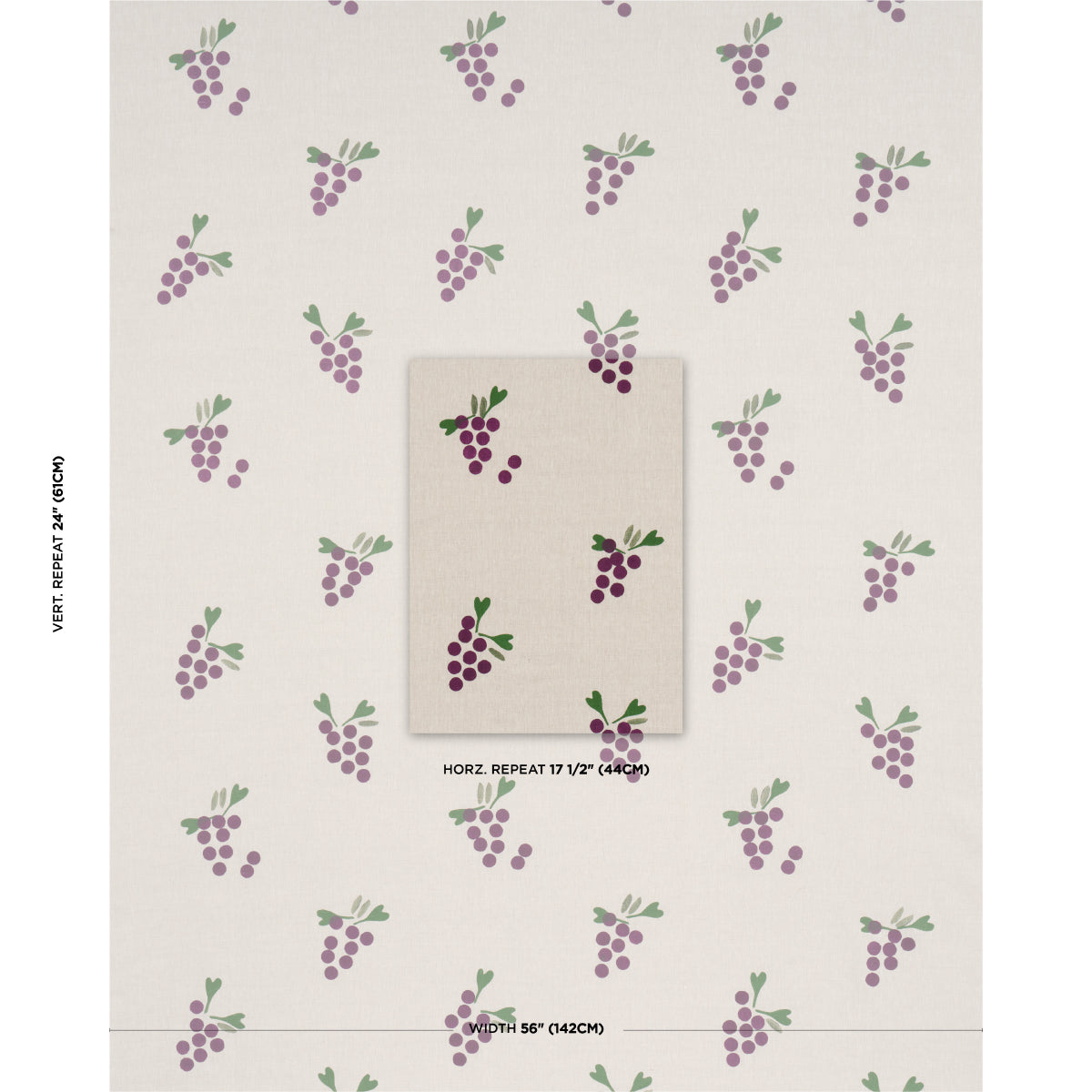 SCHUMACHER  CAROLINE Z HURLEY GRAPES HAND BLOCK PRINT   Purple On Natural   - 182420