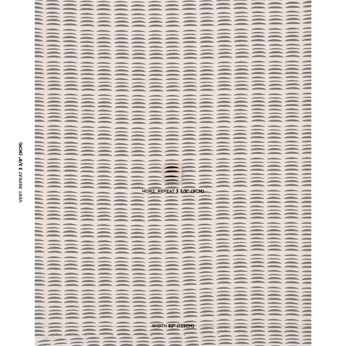 Charcoal fabric with repeating curved-arch scale motif; geometric upholstery/drapery fabric.